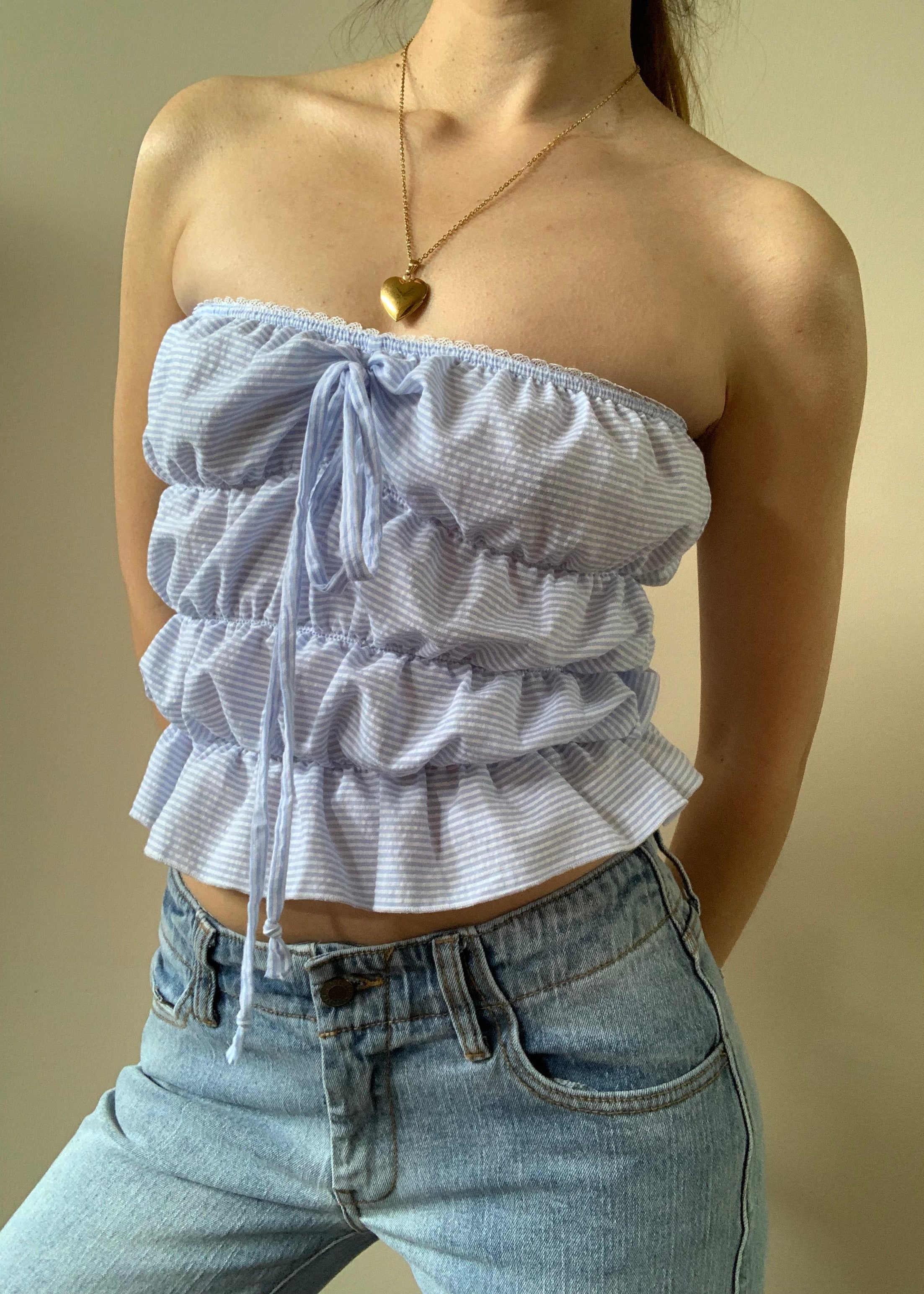 Lucky Puff Tube Top in Berry Blue