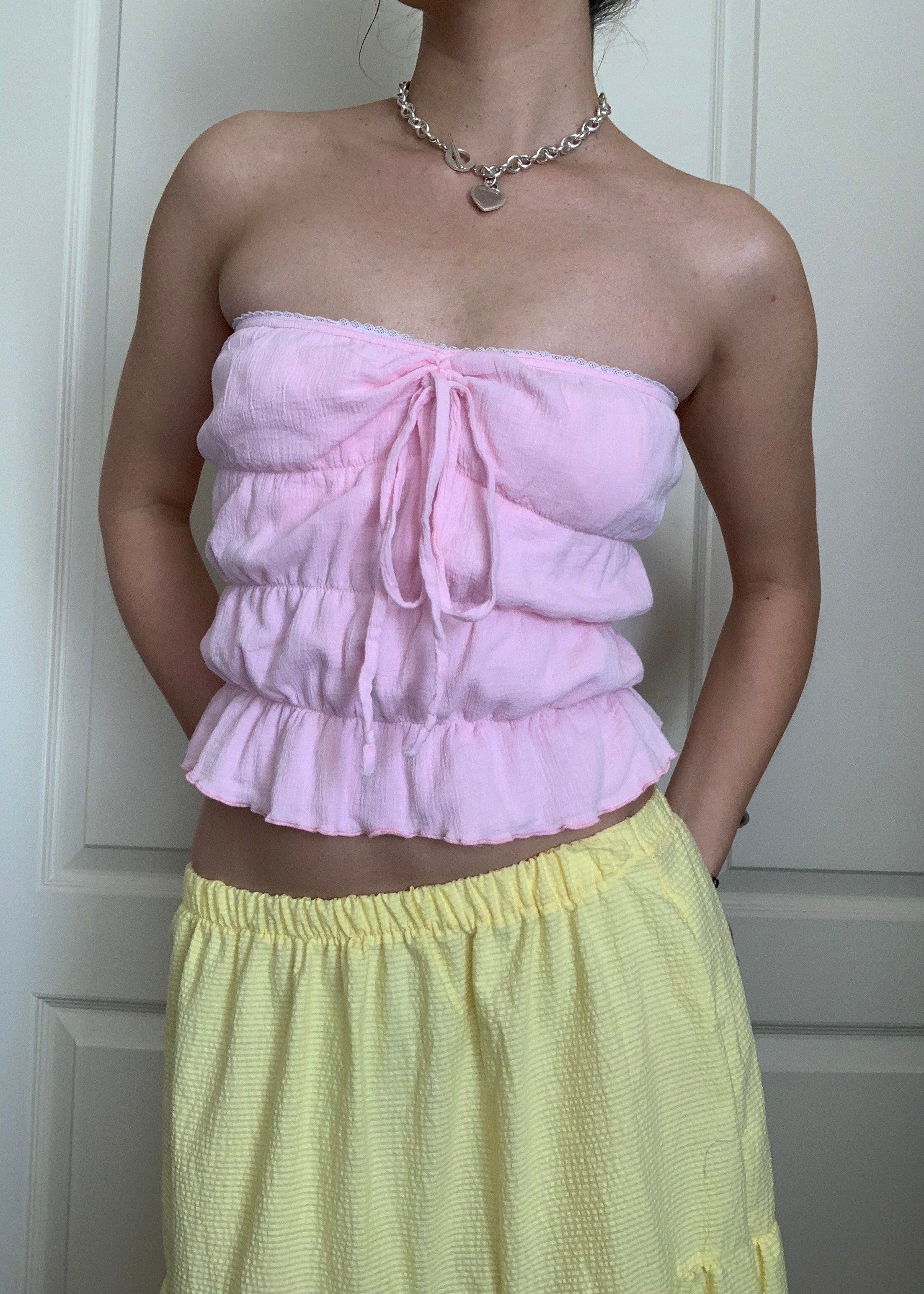 Lucky Puff Tube Top in Strawberry Milk