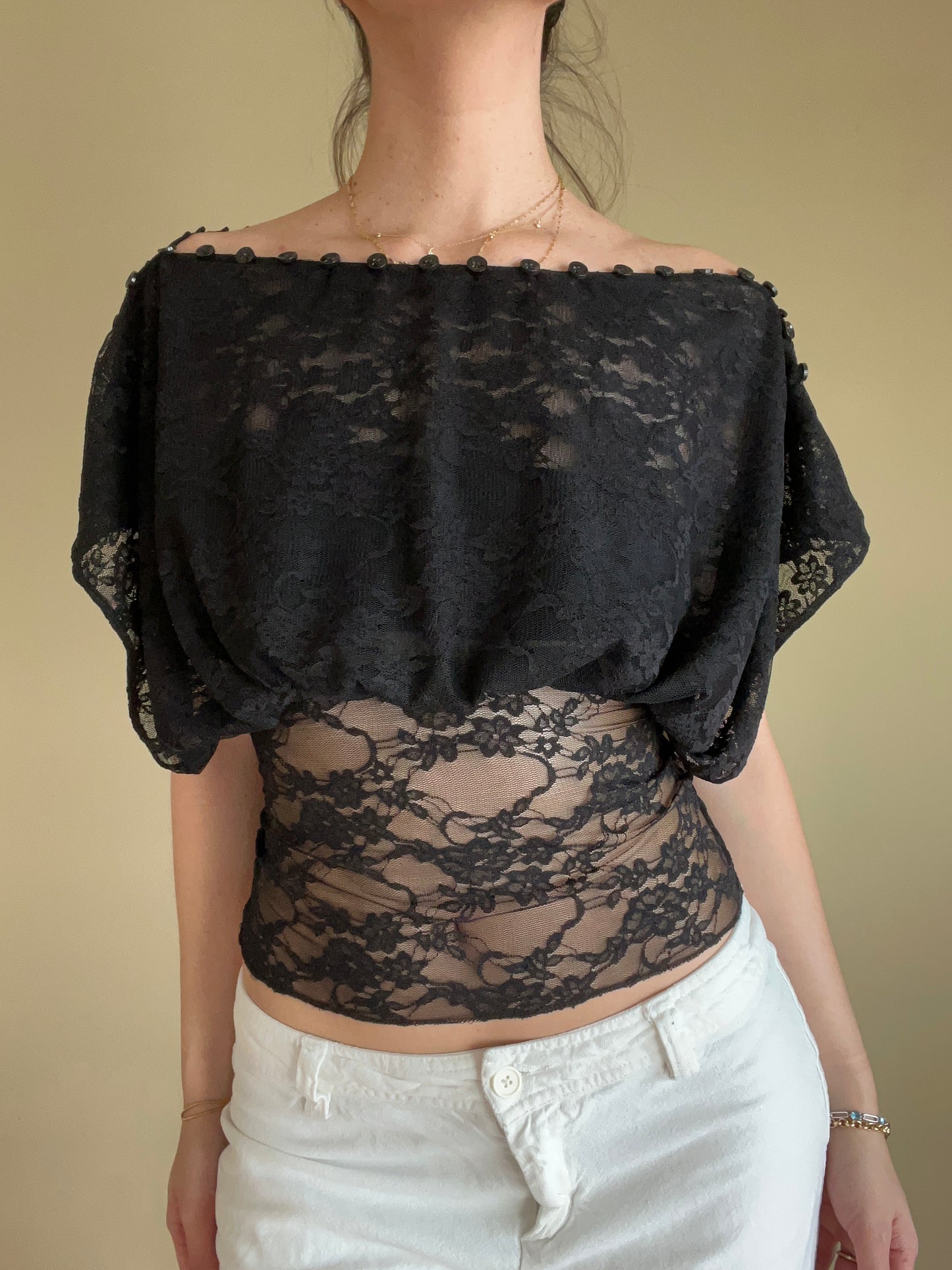 Cai Button Top - Onyx Lace