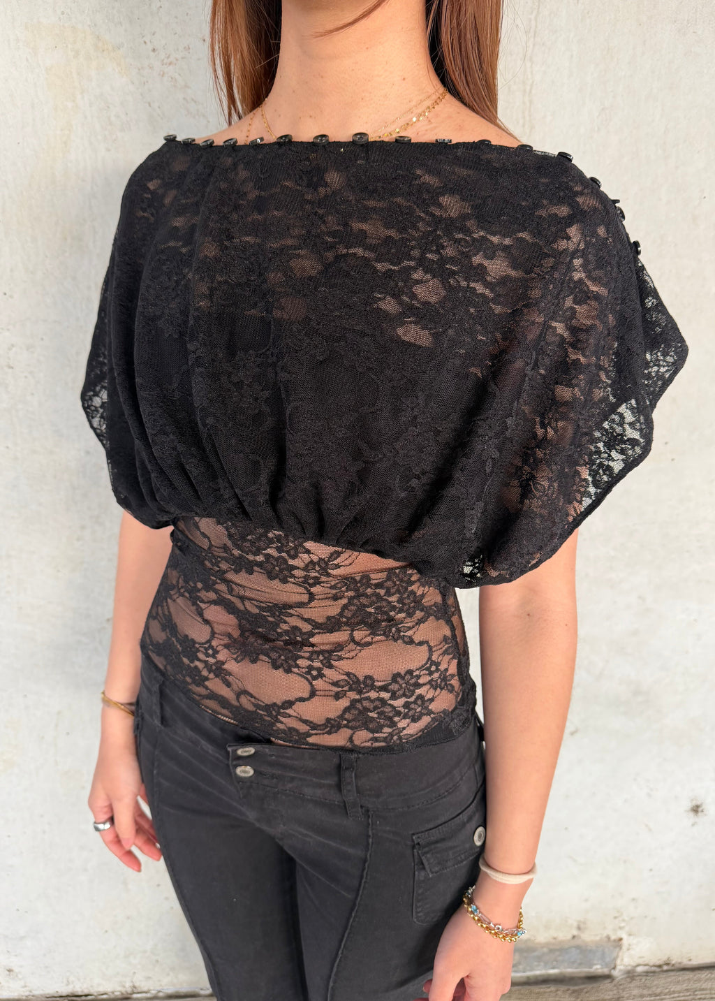 Cai Button Top - Onyx Lace