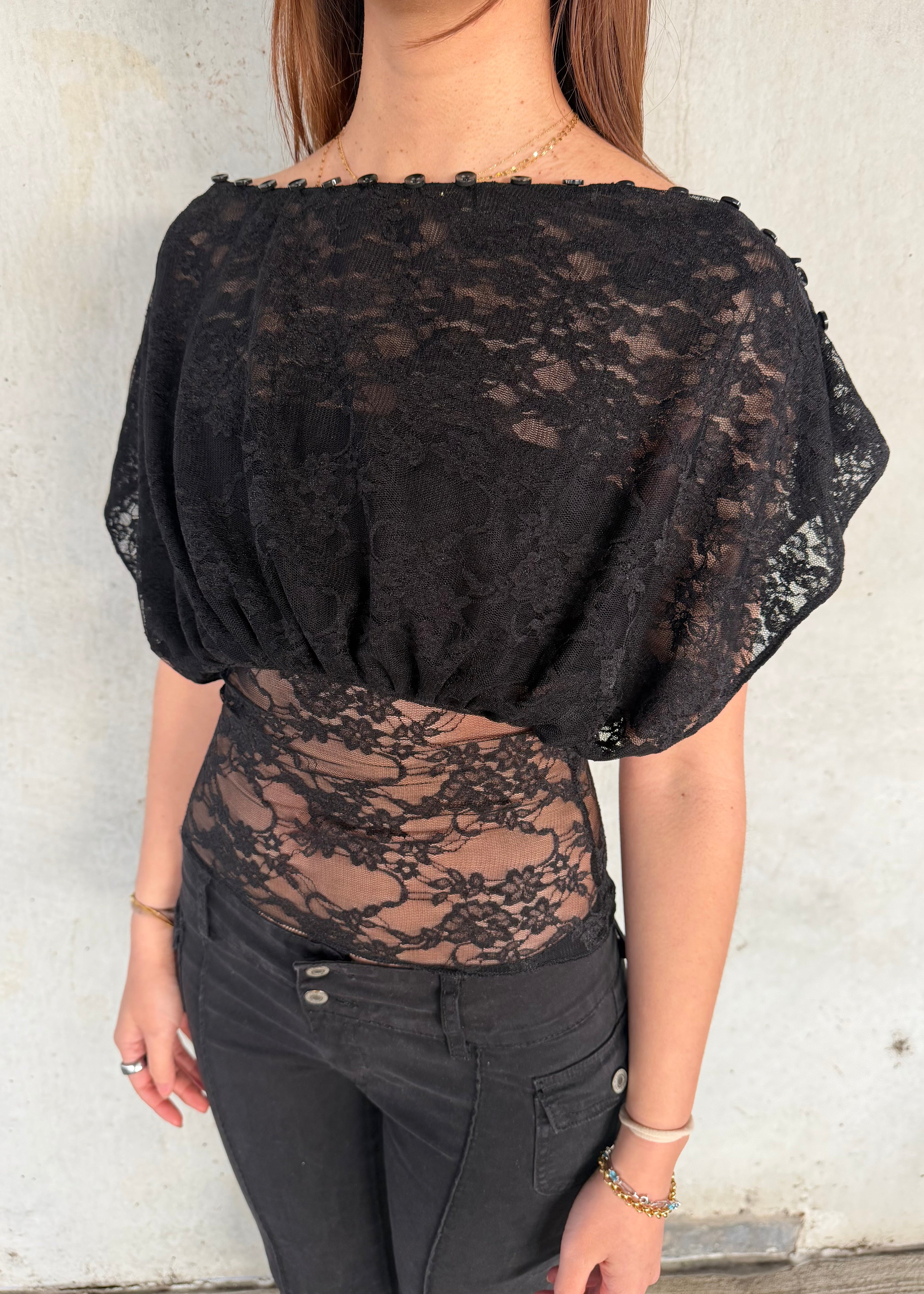 Cai Button Top - Onyx Lace