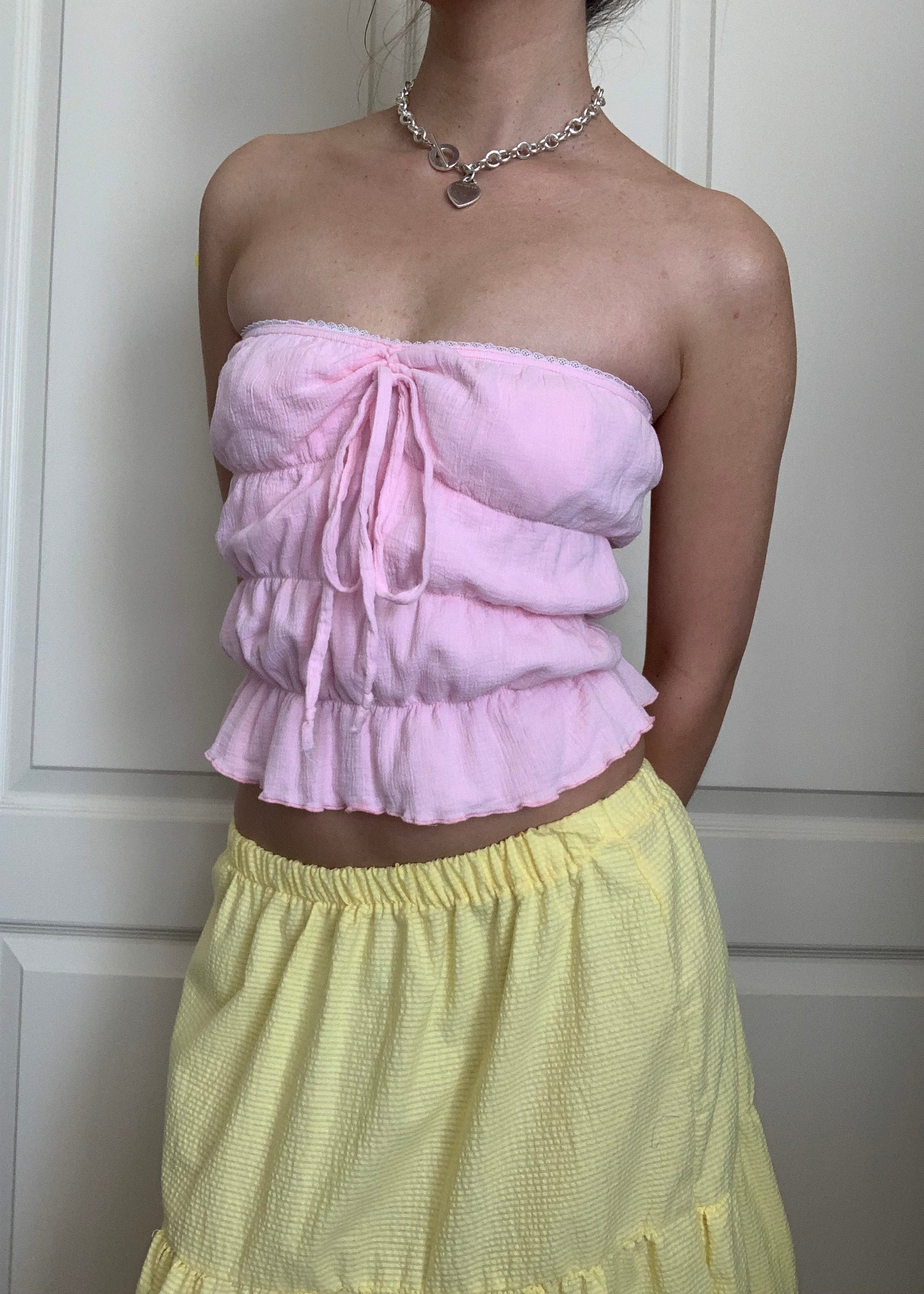 Lucky Puff Tube Top in Strawberry Milk