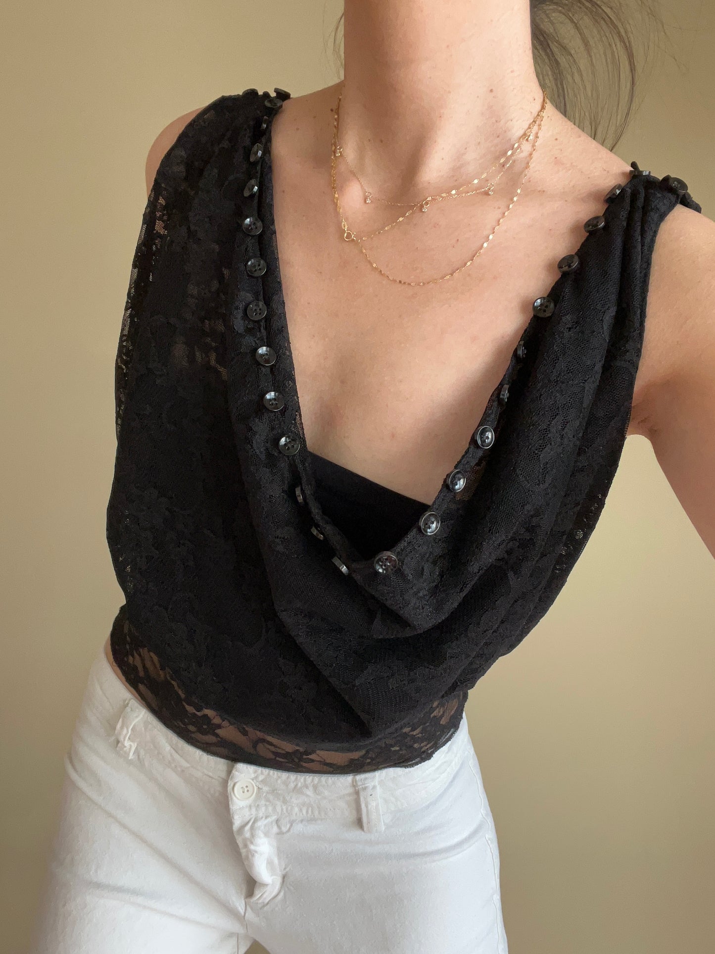 Cai Button Top - Onyx Lace