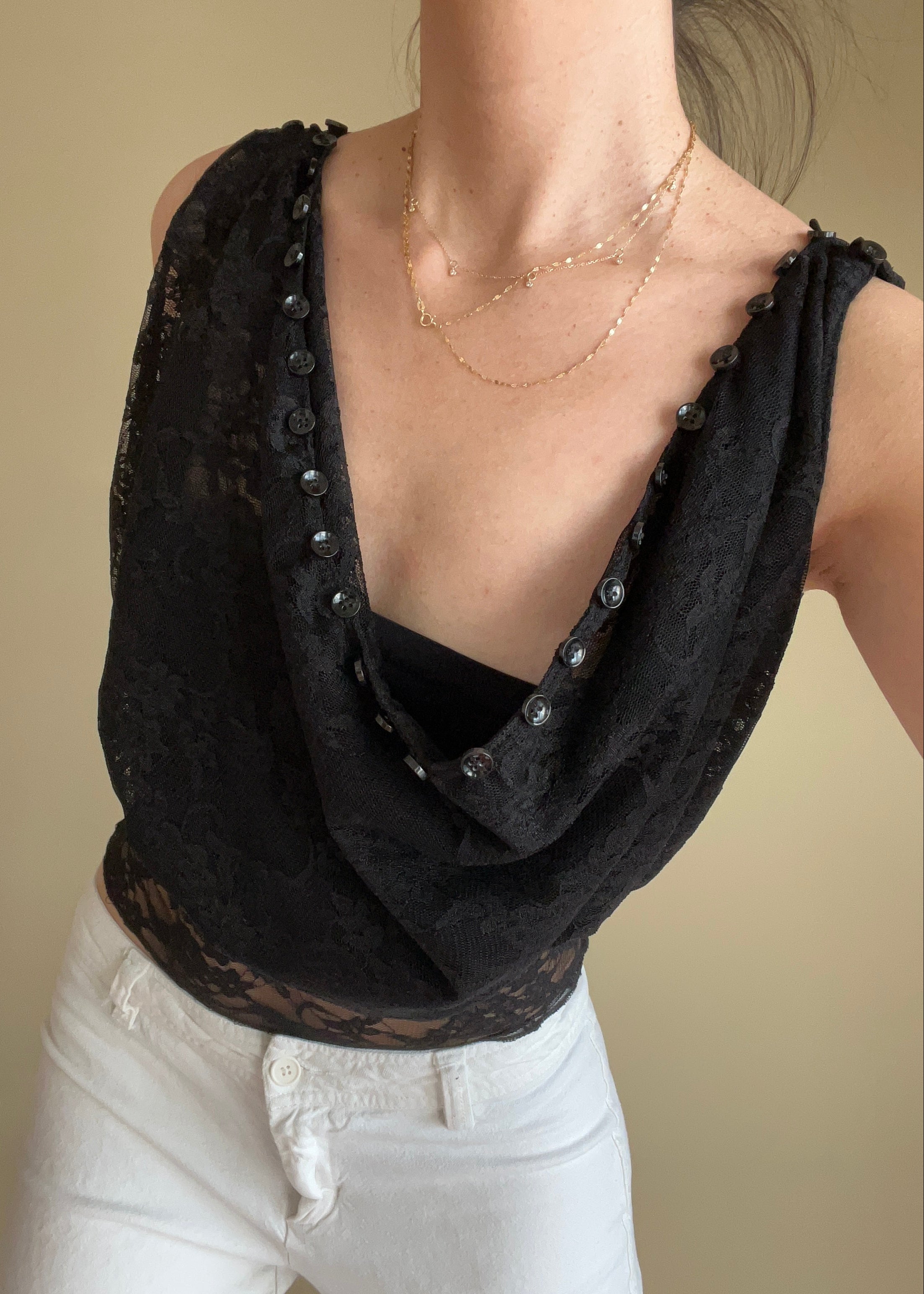 Cai Button Top - Onyx Lace