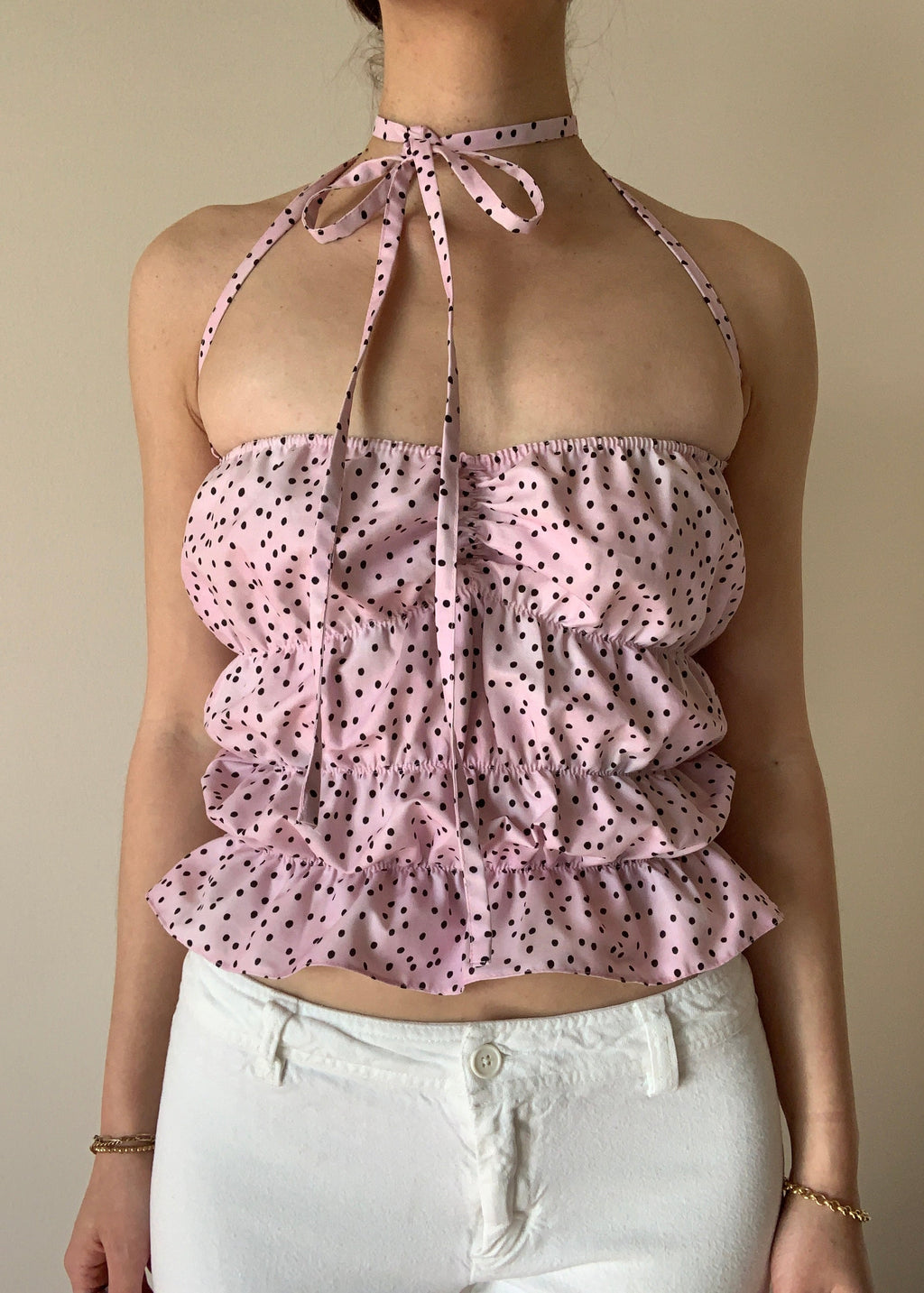Lucky Puff Strap Top in Plum Dot