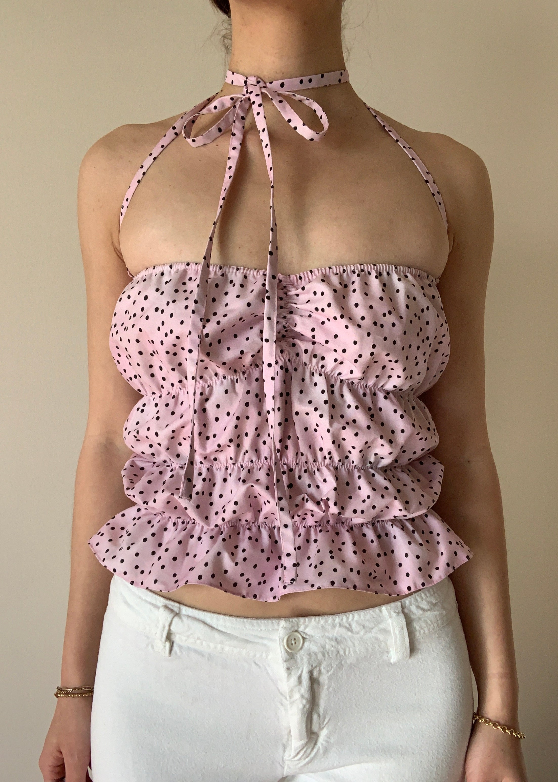 Lucky Puff Strap Top in Plum Dot