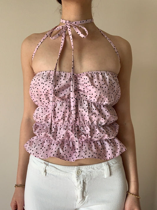 Lucky Puff Strap Top in Plum Dot
