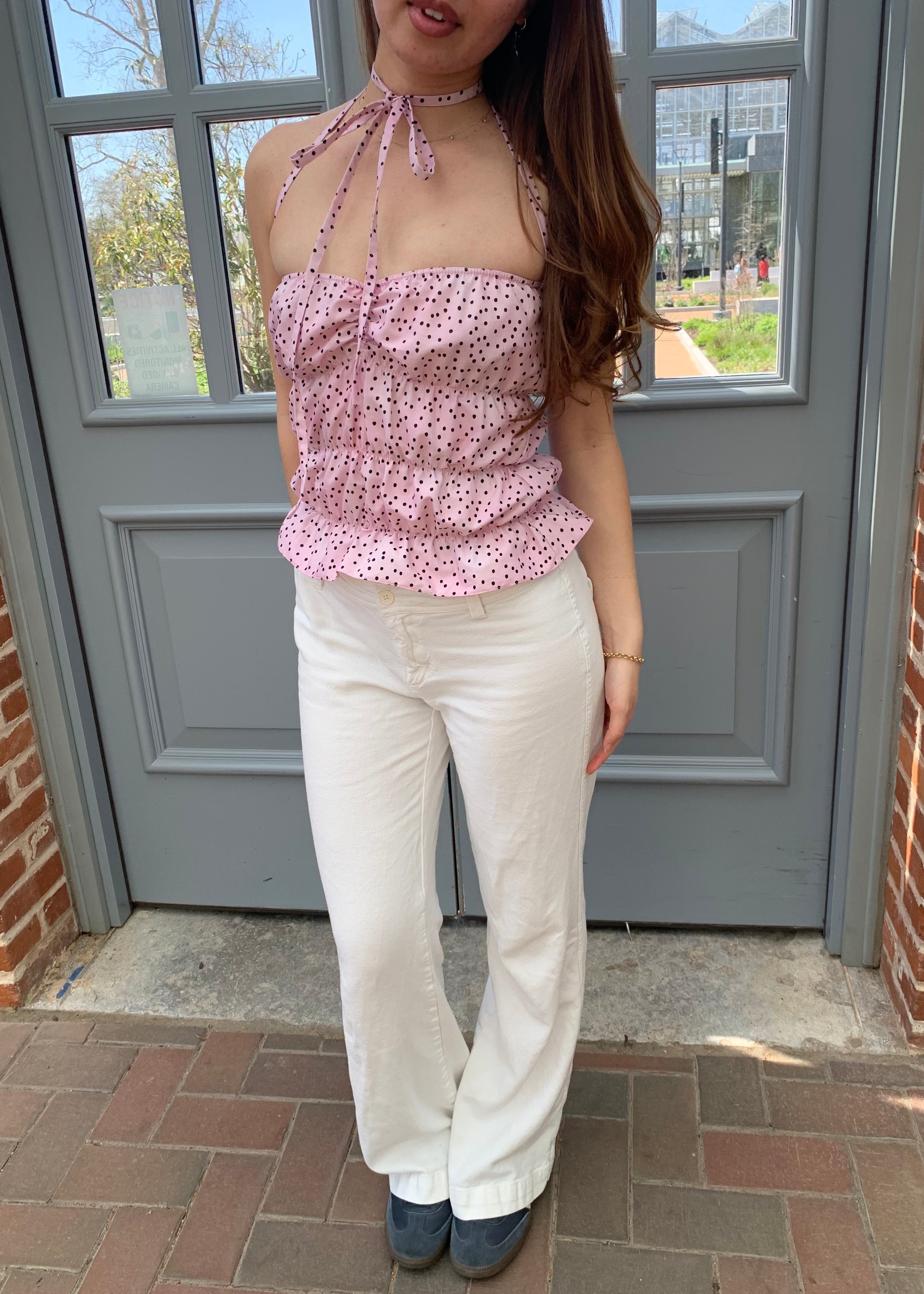 Lucky Puff Strap Top in Plum Dot