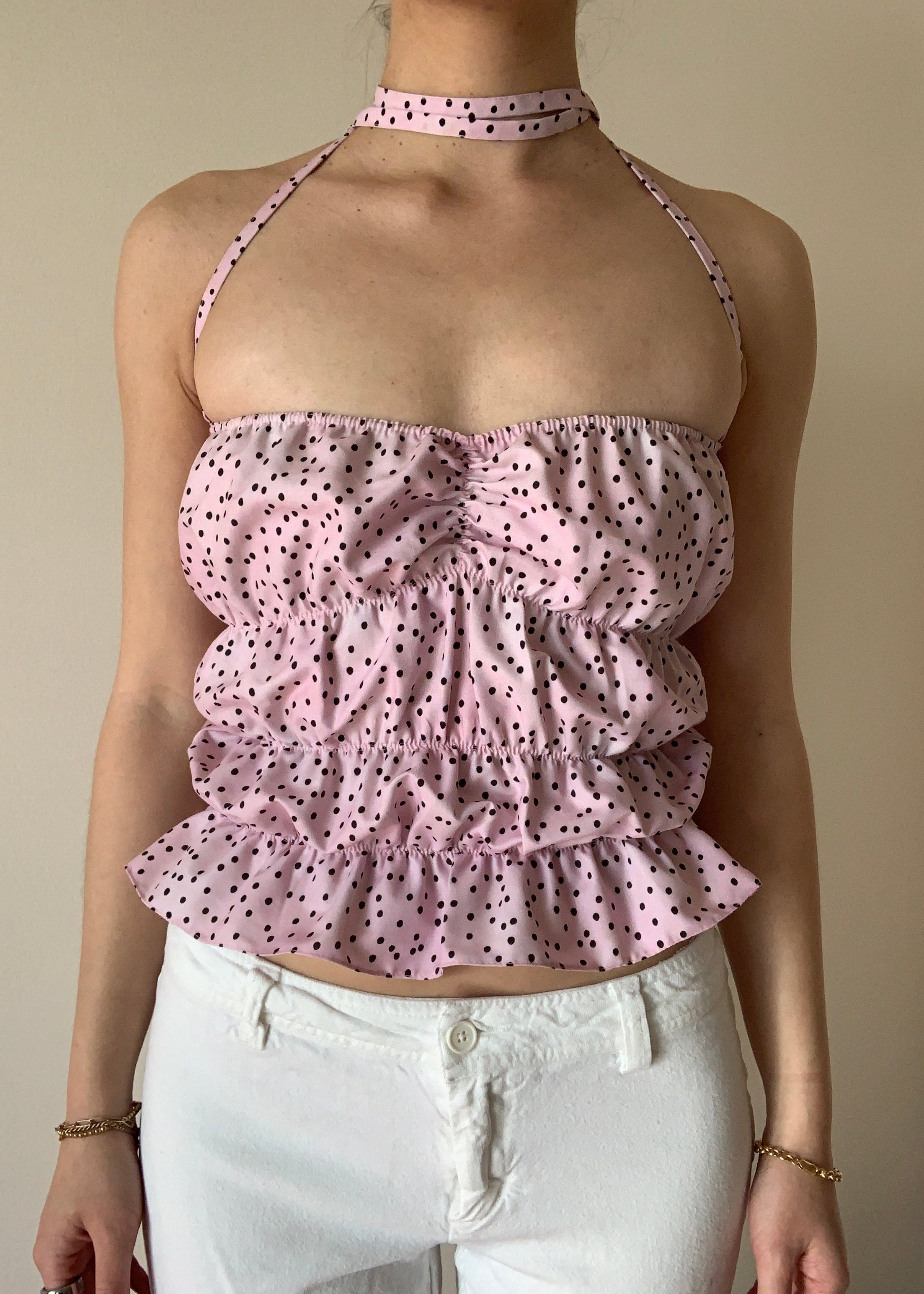 Lucky Puff Strap Top in Plum Dot
